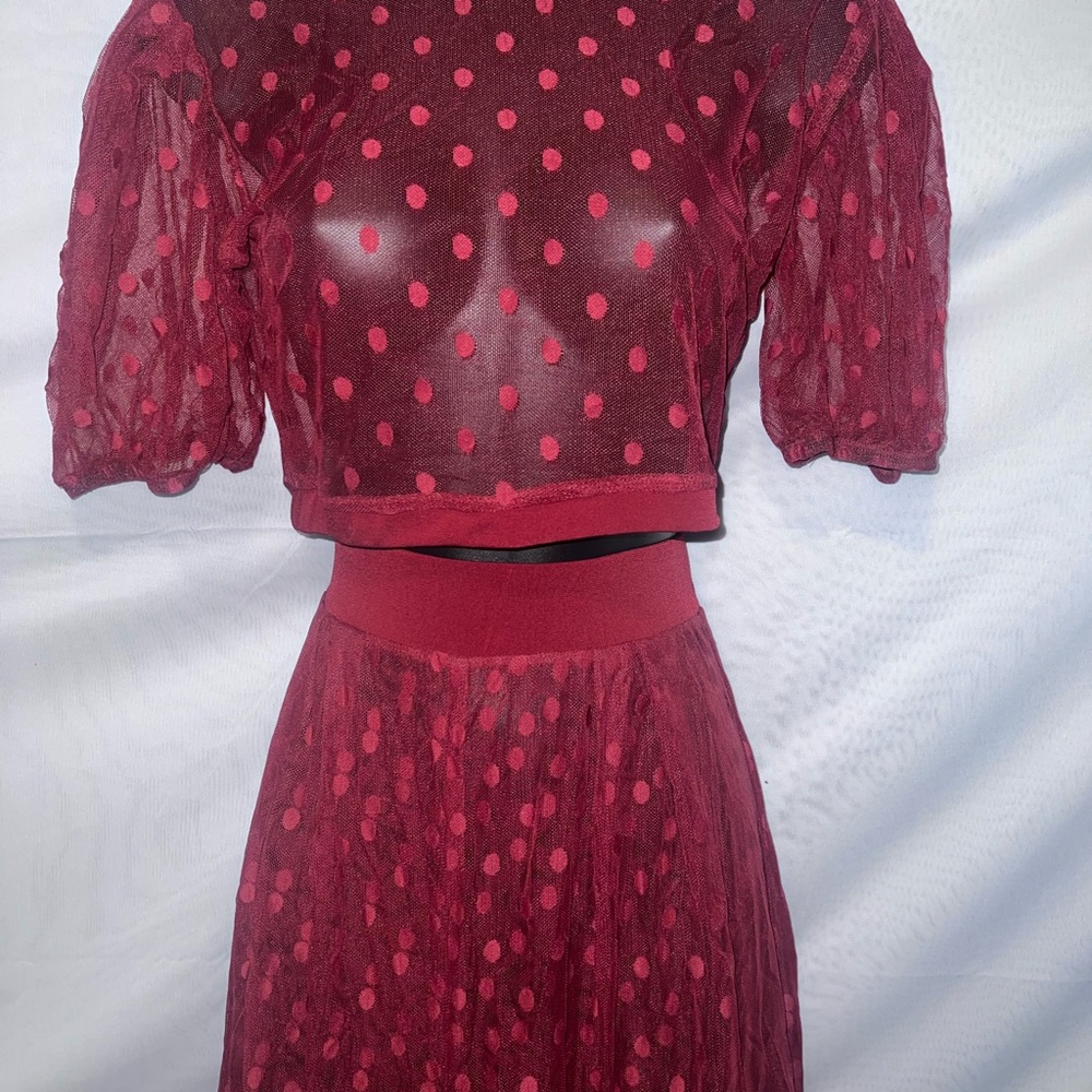 Sheer Red Polka Dot Two-Piece Set
